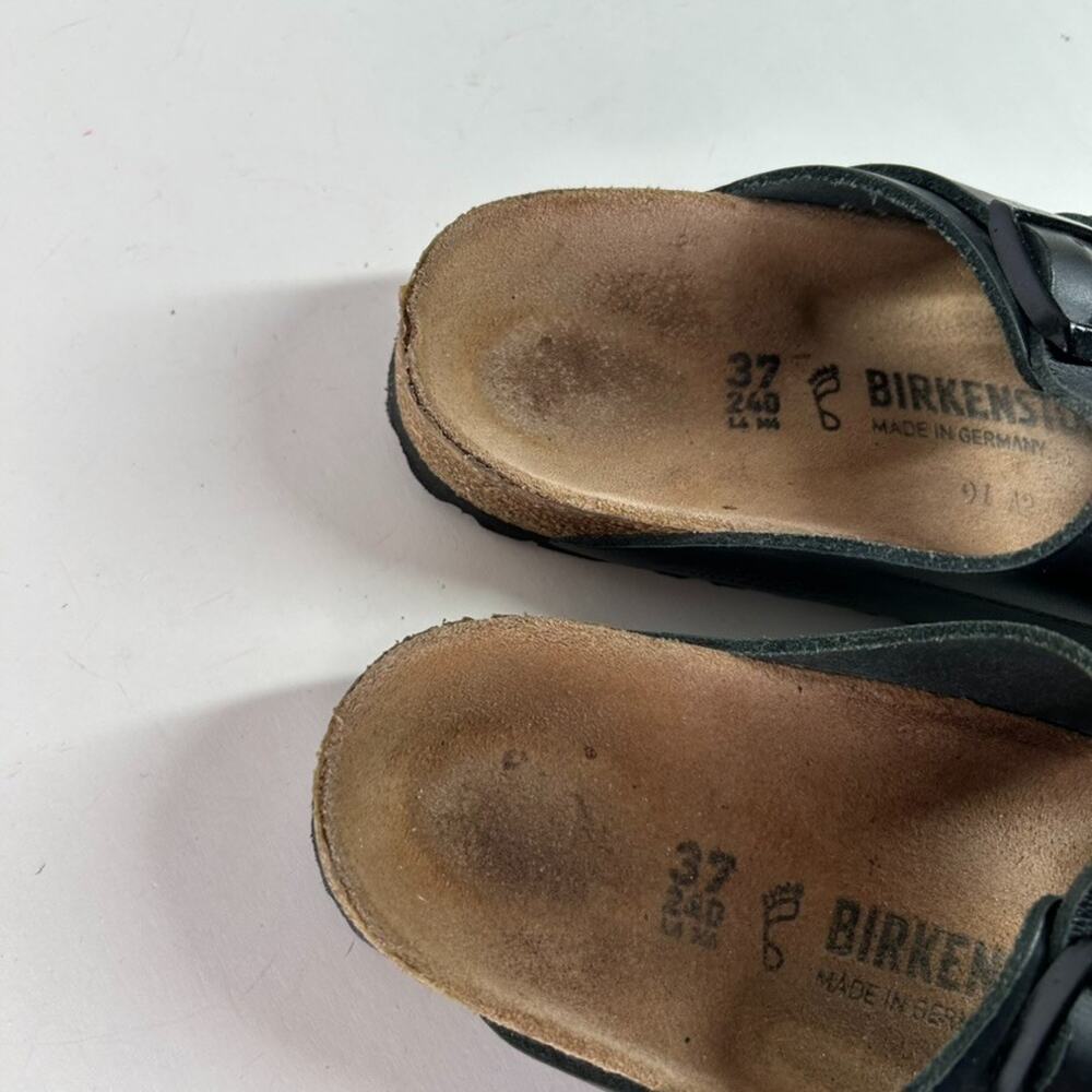 Birkenstock Arizona Black Leather Black Buckle Sandal Women's 7 EU 37 - Picture 9 of 13